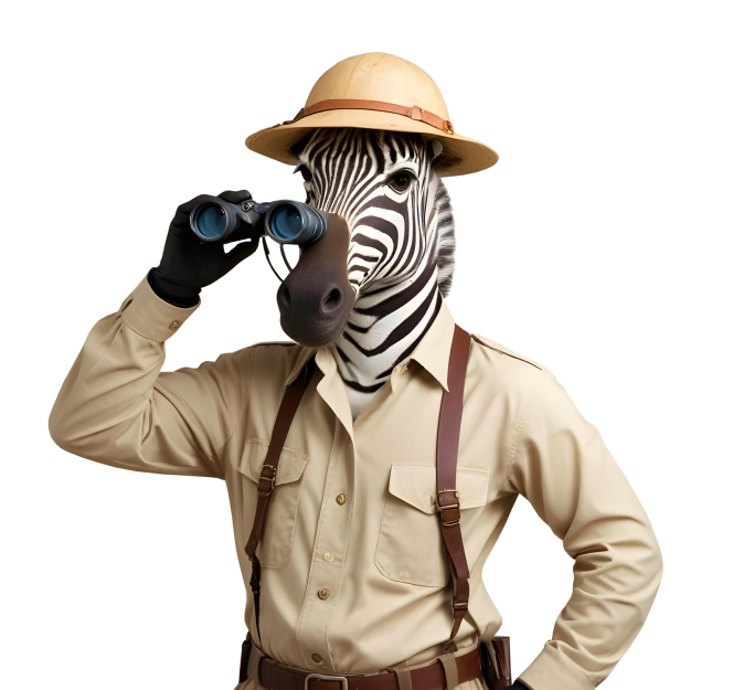 The zebra is looking through binoculars